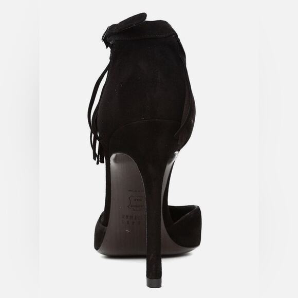 Stuart Weitzman Fringelica Fringe Suede Ankle Strap Pump Black Women Sz 7.5 M - Picture 3 of 16